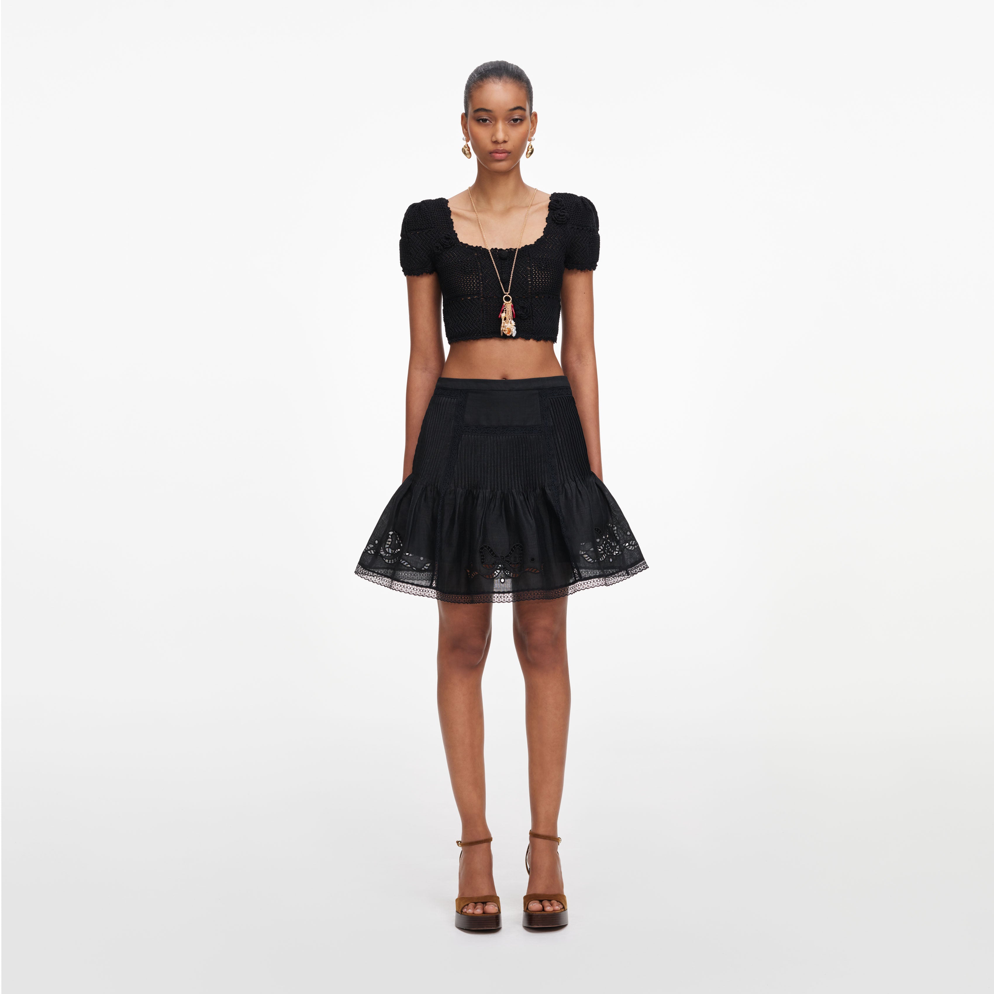 Black Polka Dot Frill Mini Skirt – self-portrait