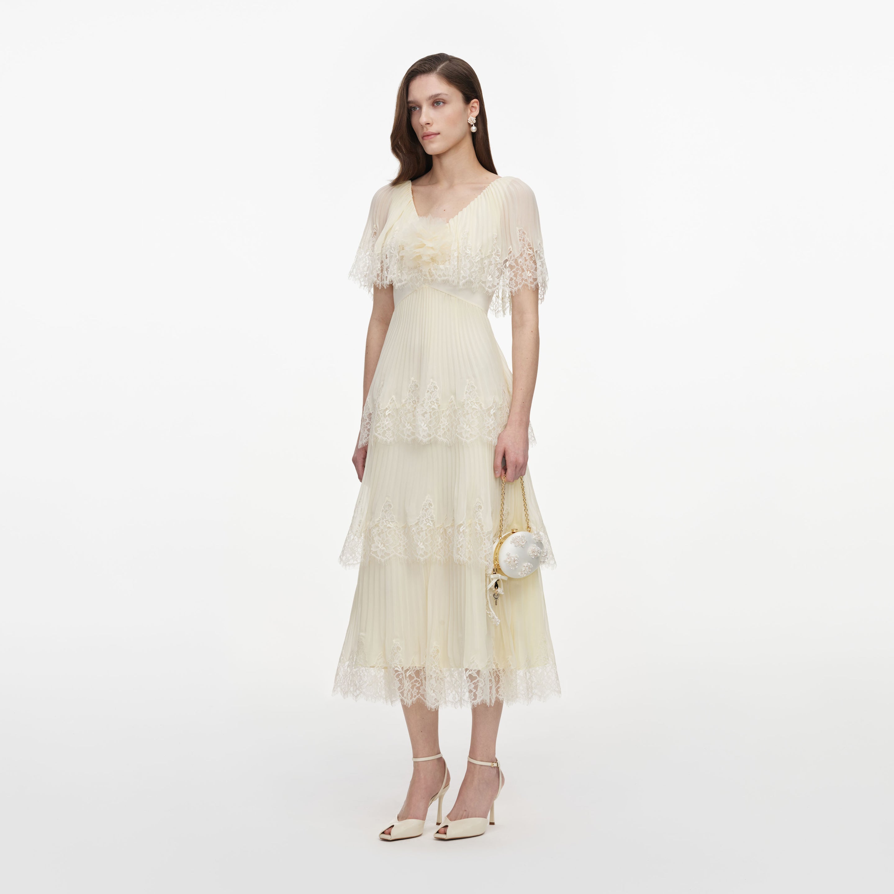 self-portrait tiered floral-print chiffon midi dress Yellow Chiffon Tiered Midi Dress – self-portrait