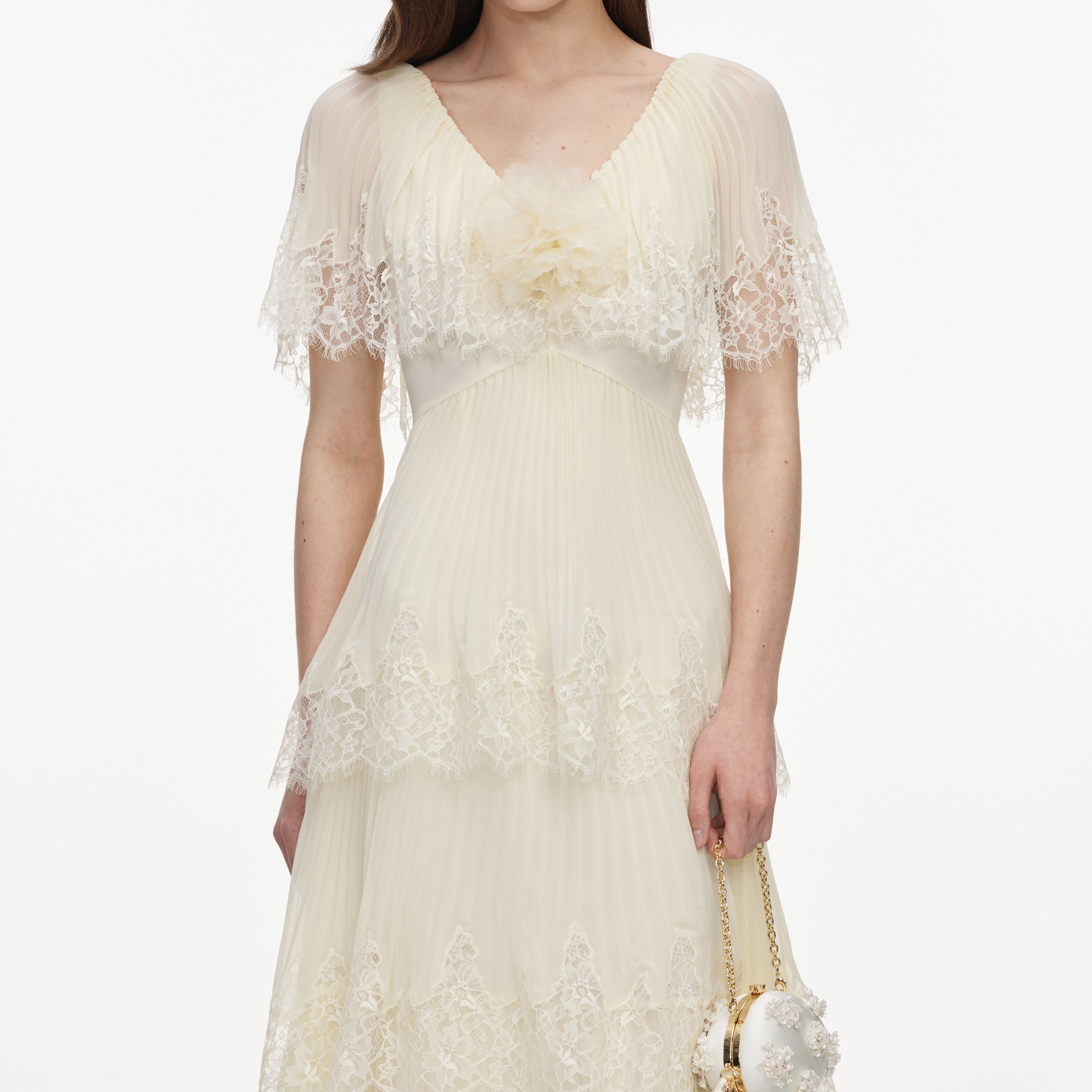 Yellow Chiffon Tiered Midi Dress