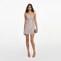Silver Rhinestone Draped Mini Dress