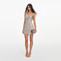 Silver Rhinestone Draped Mini Dress