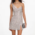 Silver Rhinestone Draped Mini Dress