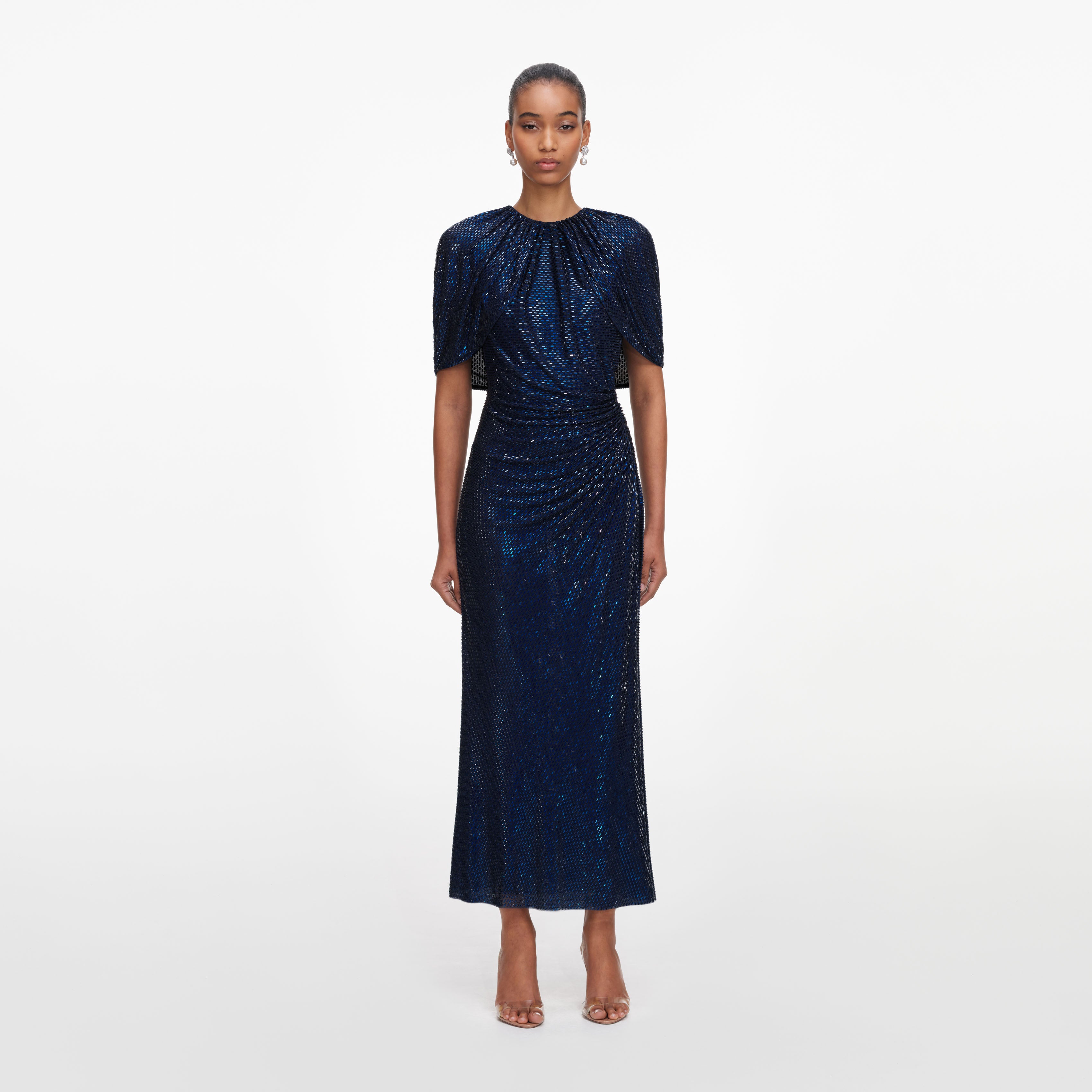 セルフポートレイト 23AW NAVY LACE MIDI DRESS 紺 Navy Tailored Lace Midi Dress – self-portrait