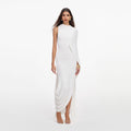 White Viscose Knit Drape Maxi Dress