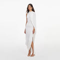 White Viscose Knit Drape Maxi Dress