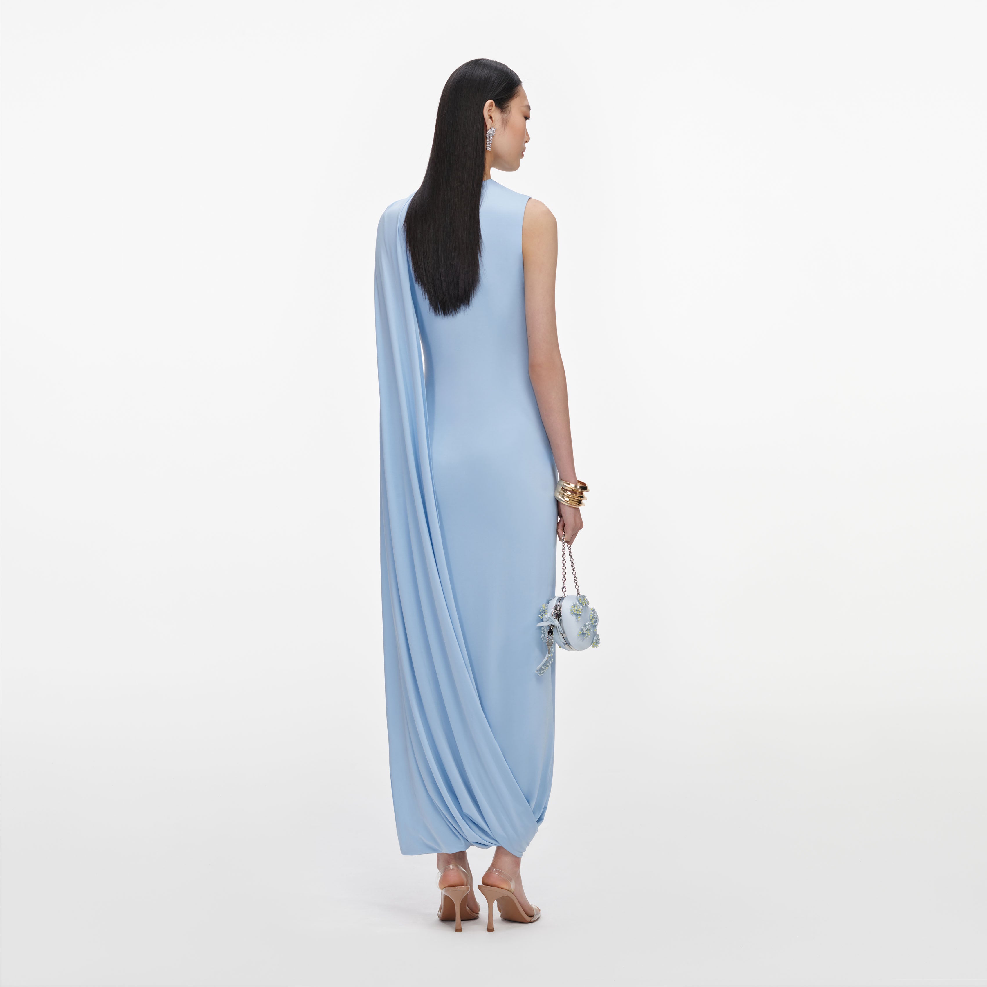 Blue Jersey Draped Maxi Dress
