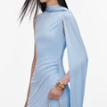 Blue Jersey Draped Maxi Dress