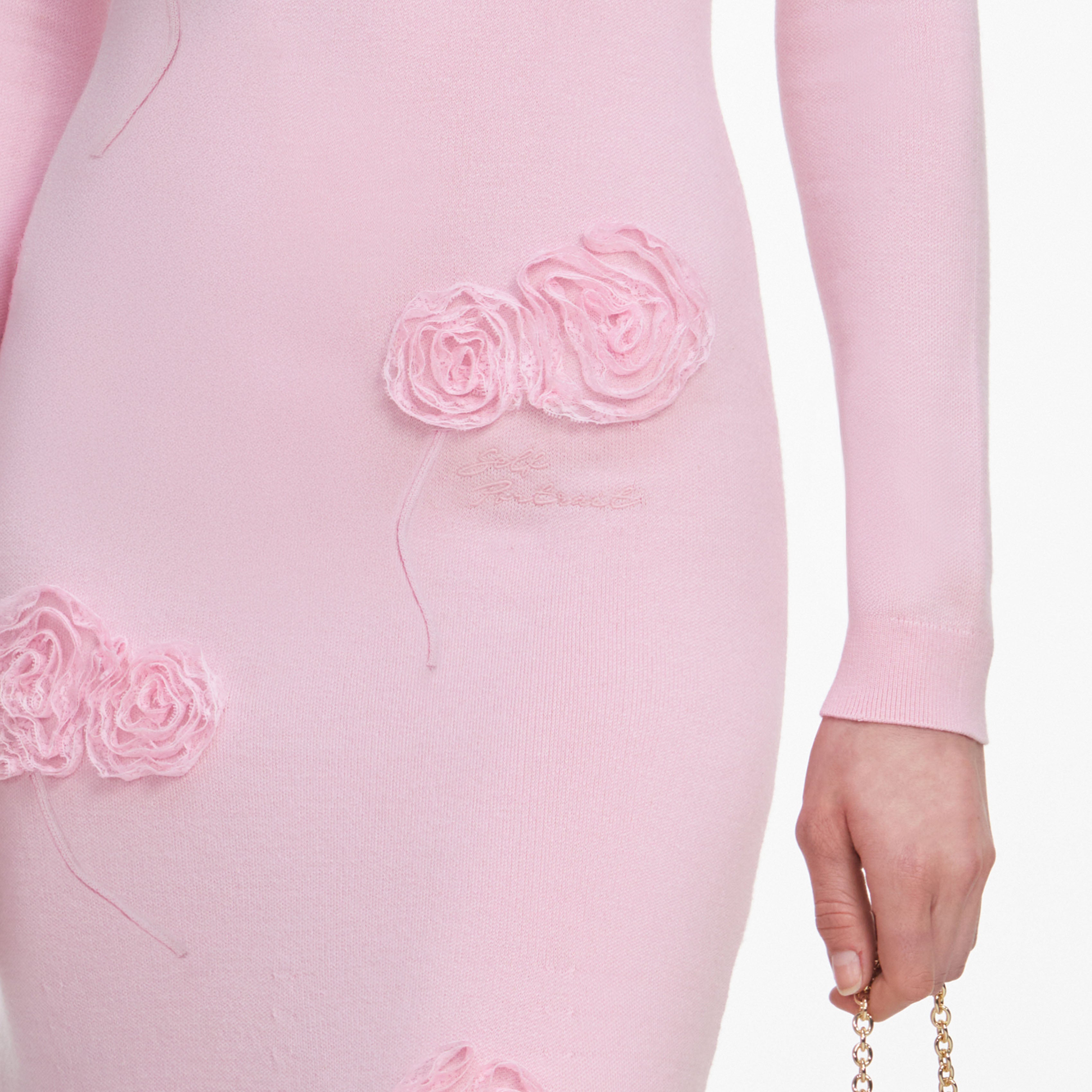 Pink Flower Knit Midi Dress