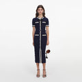 Navy Pointelle Knit Midi Dress