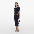 Navy Pointelle Knit Midi Dress