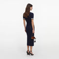 Navy Pointelle Knit Midi Dress