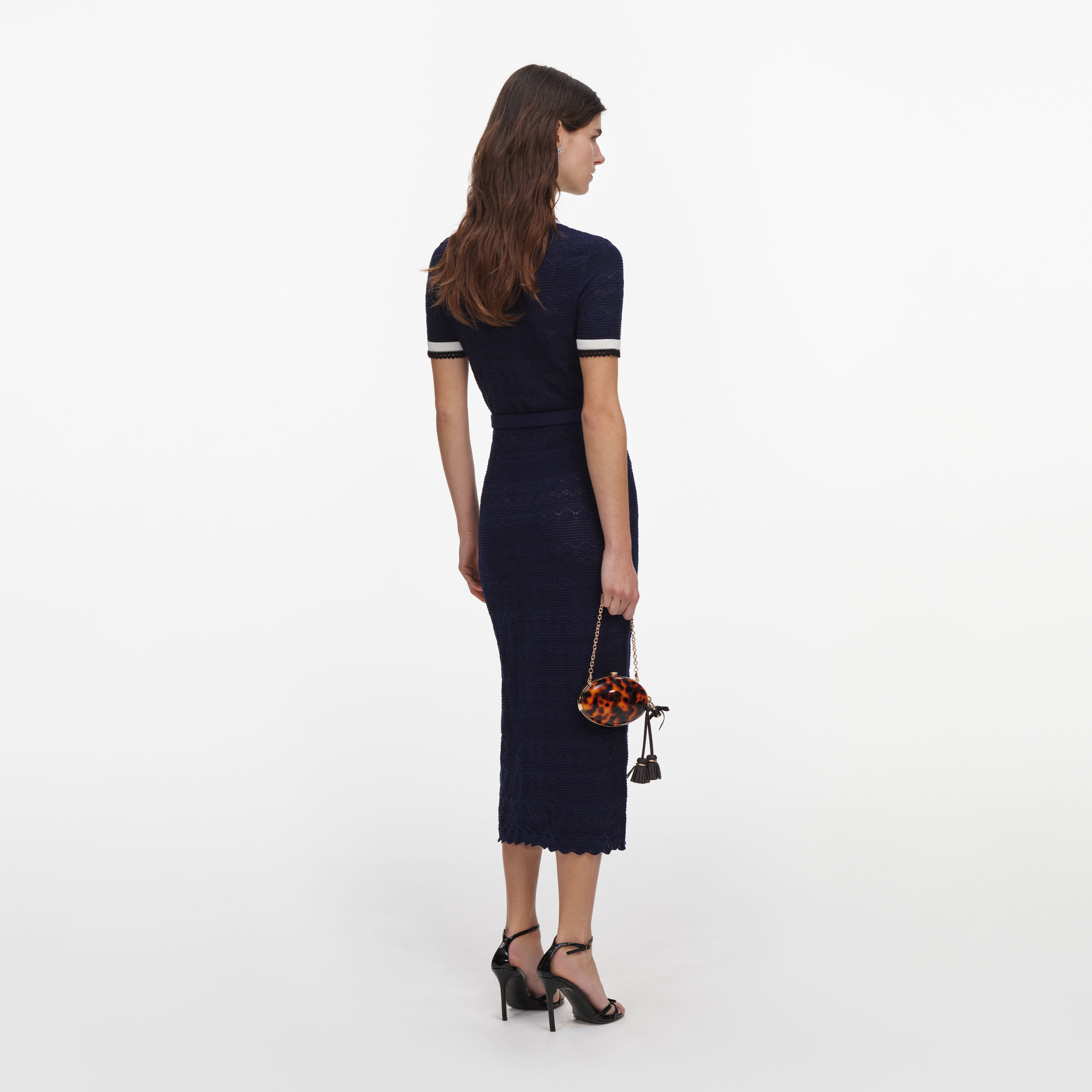 Navy Pointelle Knit Midi Dress