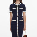 Navy Pointelle Knit Midi Dress