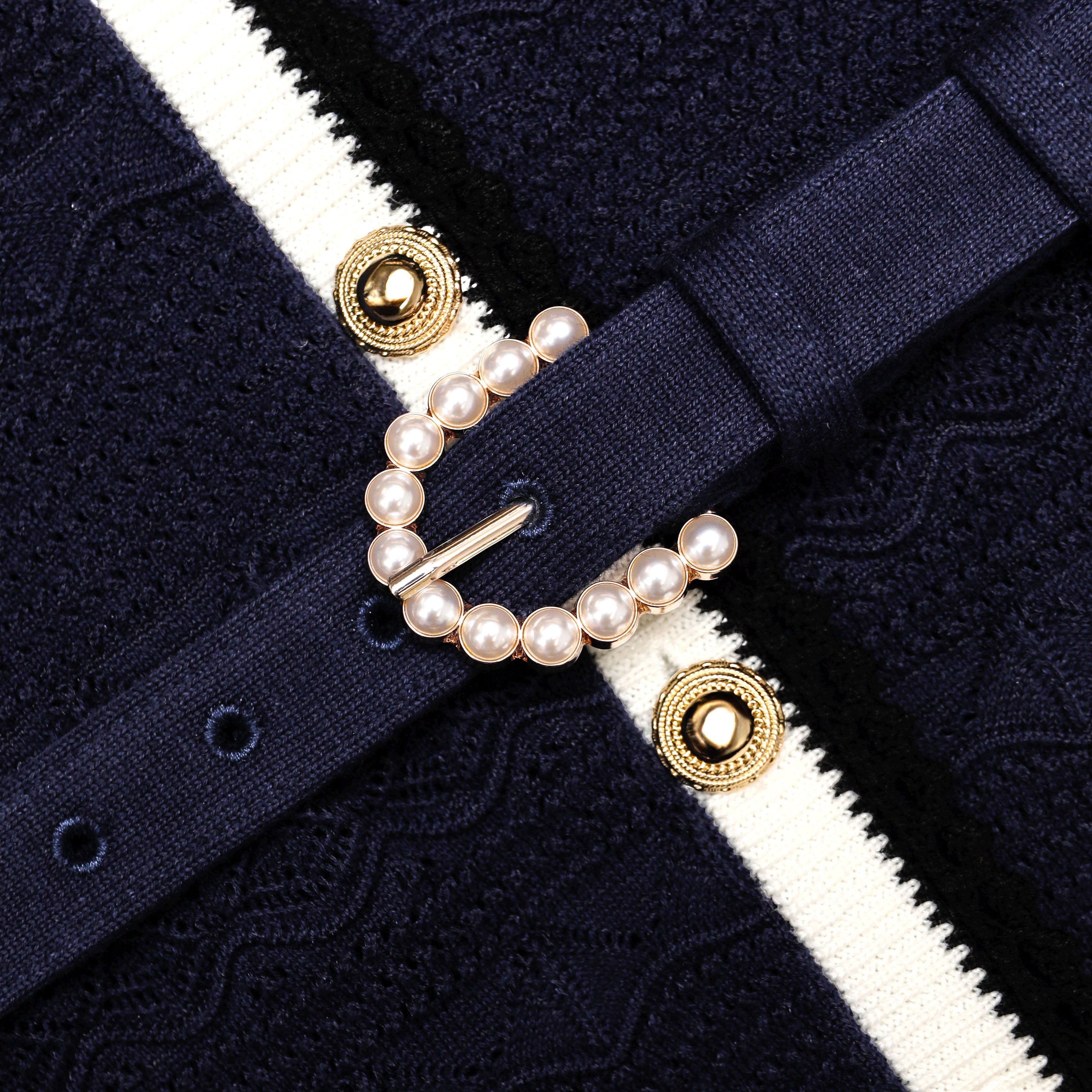 Navy Pointelle Knit Midi Dress