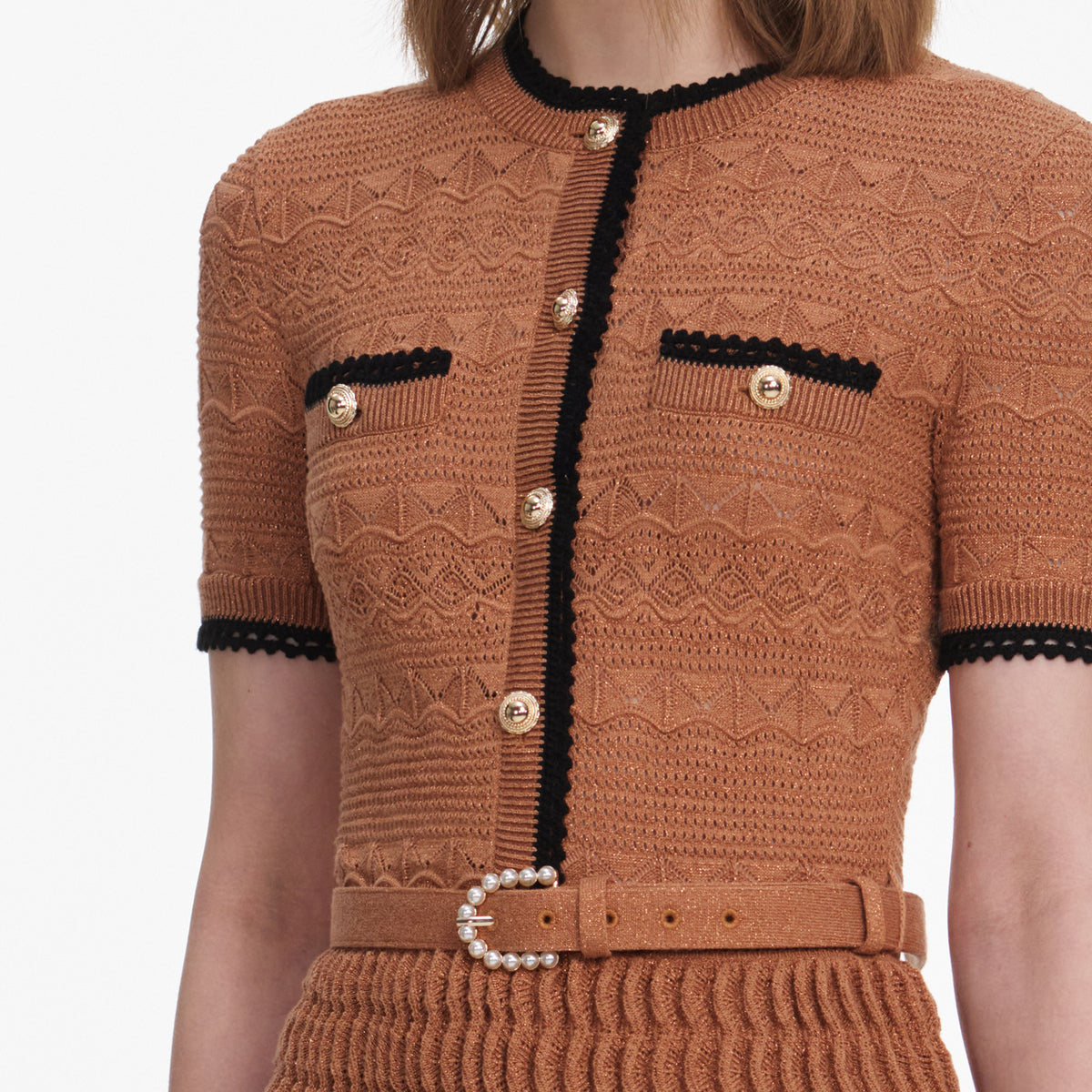 Brown Pointelle Knit Midi Dress – self-portrait