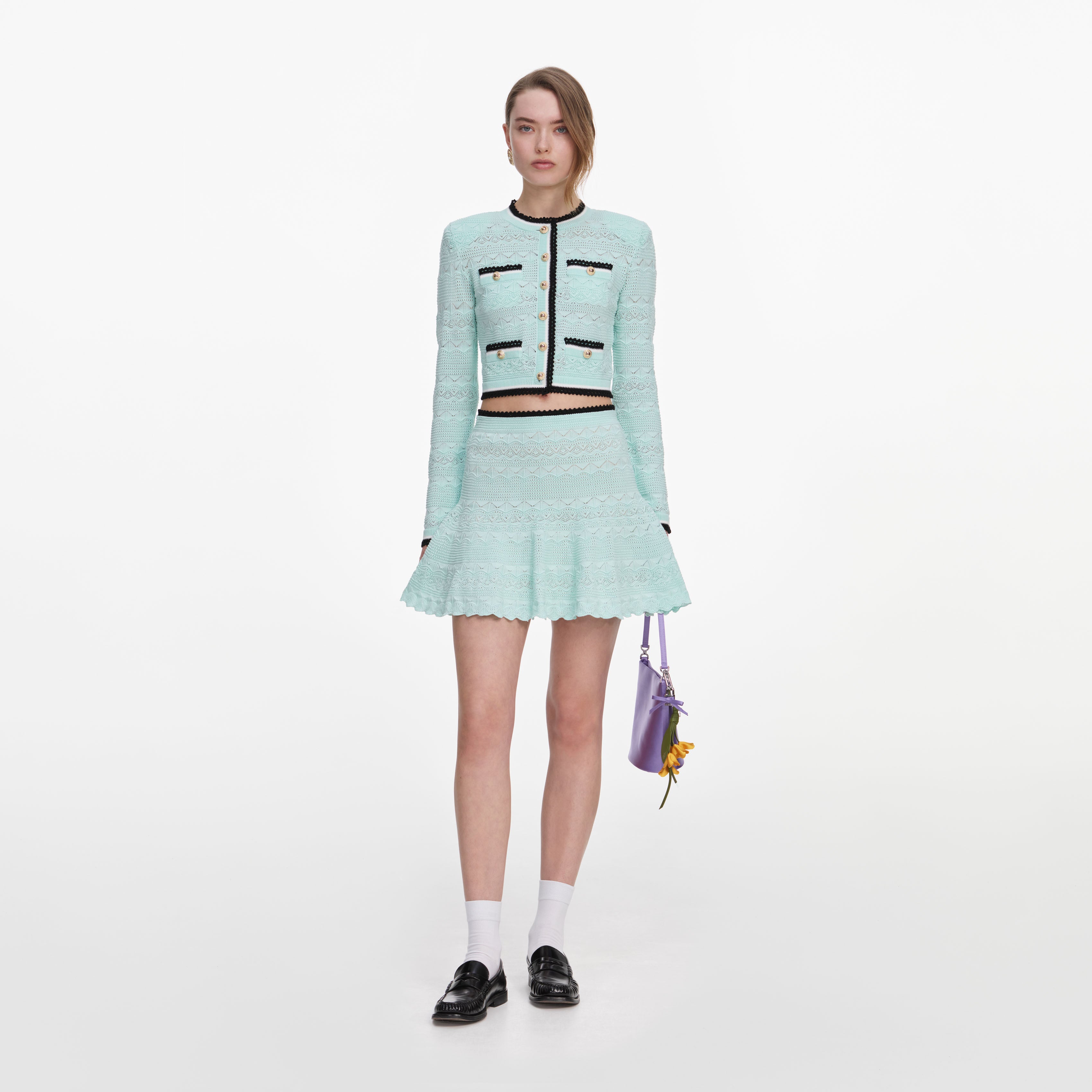 Mint Pointelle Knit Mini Skirt