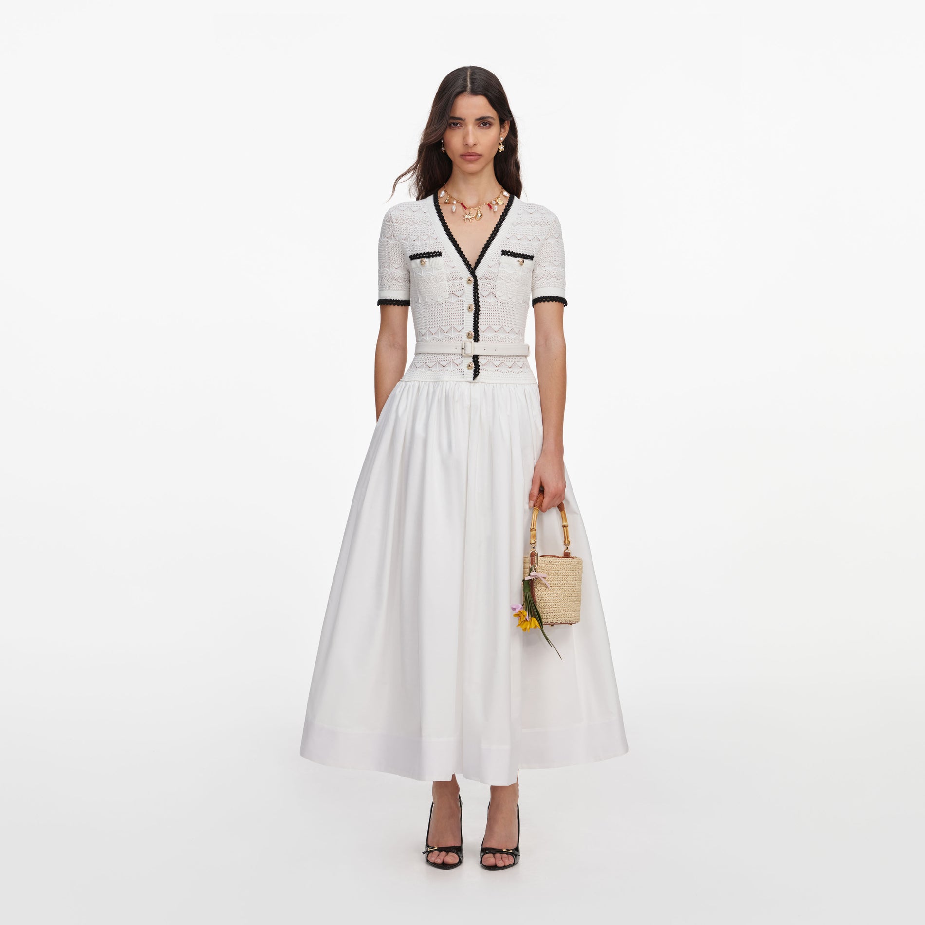 White Knit Linen Midi Dress