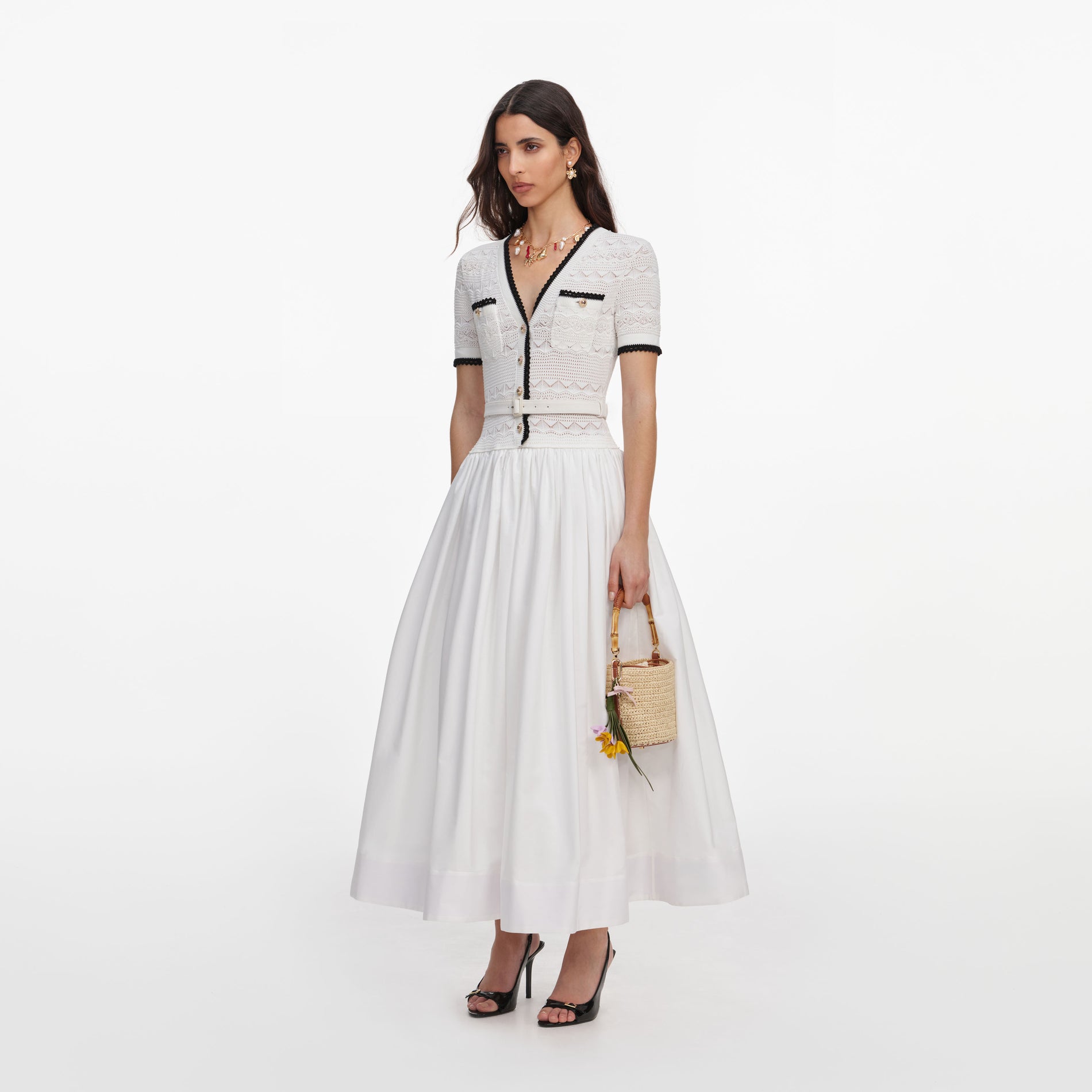 White Knit Linen Midi Dress