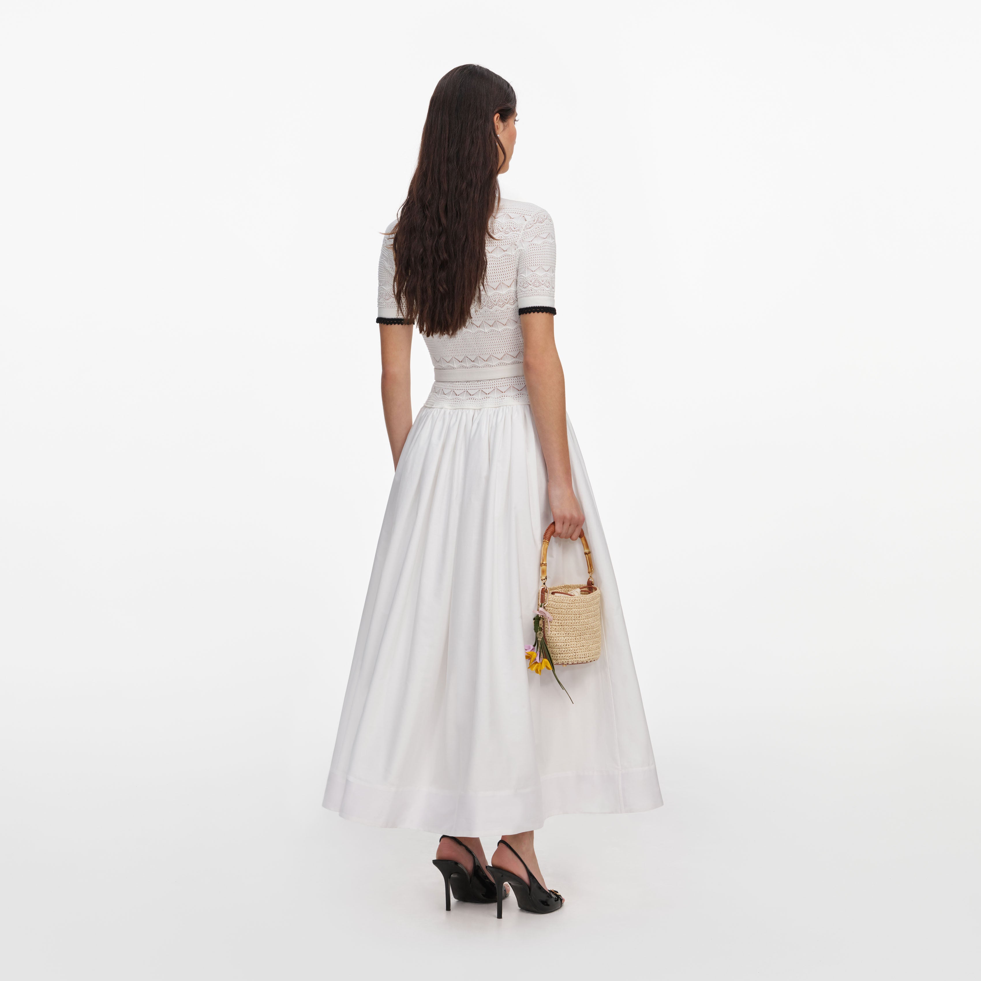 White Knit Linen Midi Dress