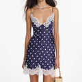 Navy Polka Dot Satin Mini Dress