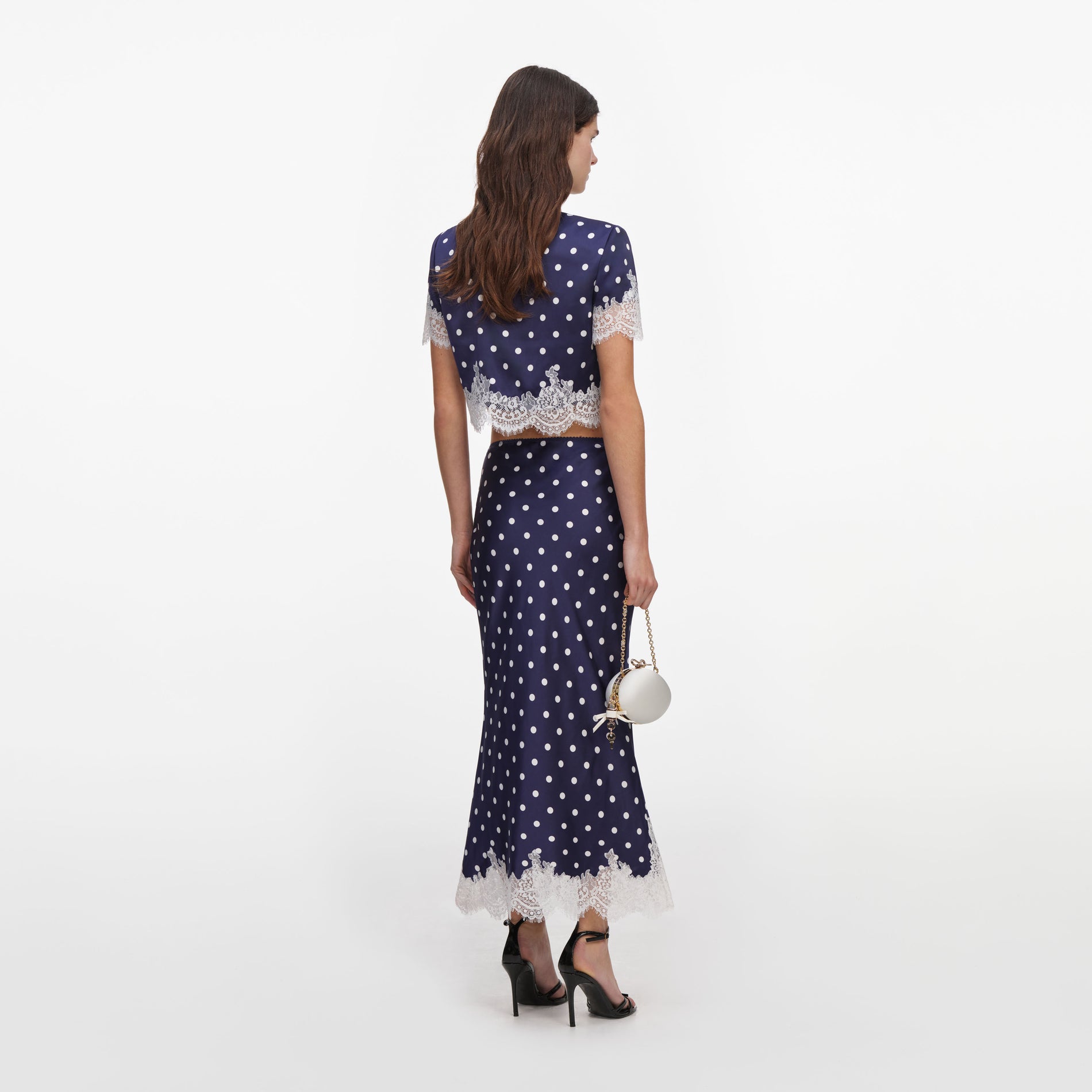 Navy Polka Dot Satin Top