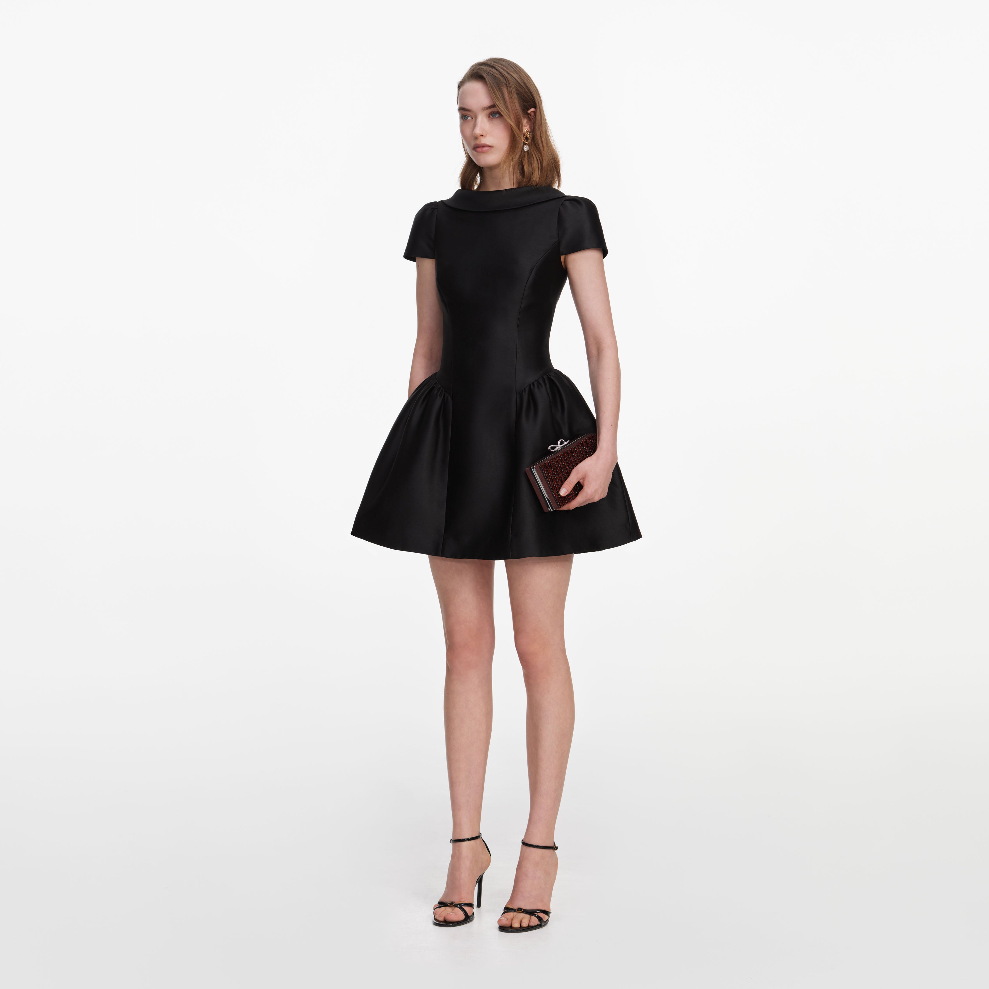 Black Taffeta Collared Mini Dress – self-portrait
