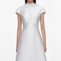 White Taffeta Collared Maxi Dress