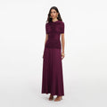 Burgundy Jersey Gathered Midi Dress