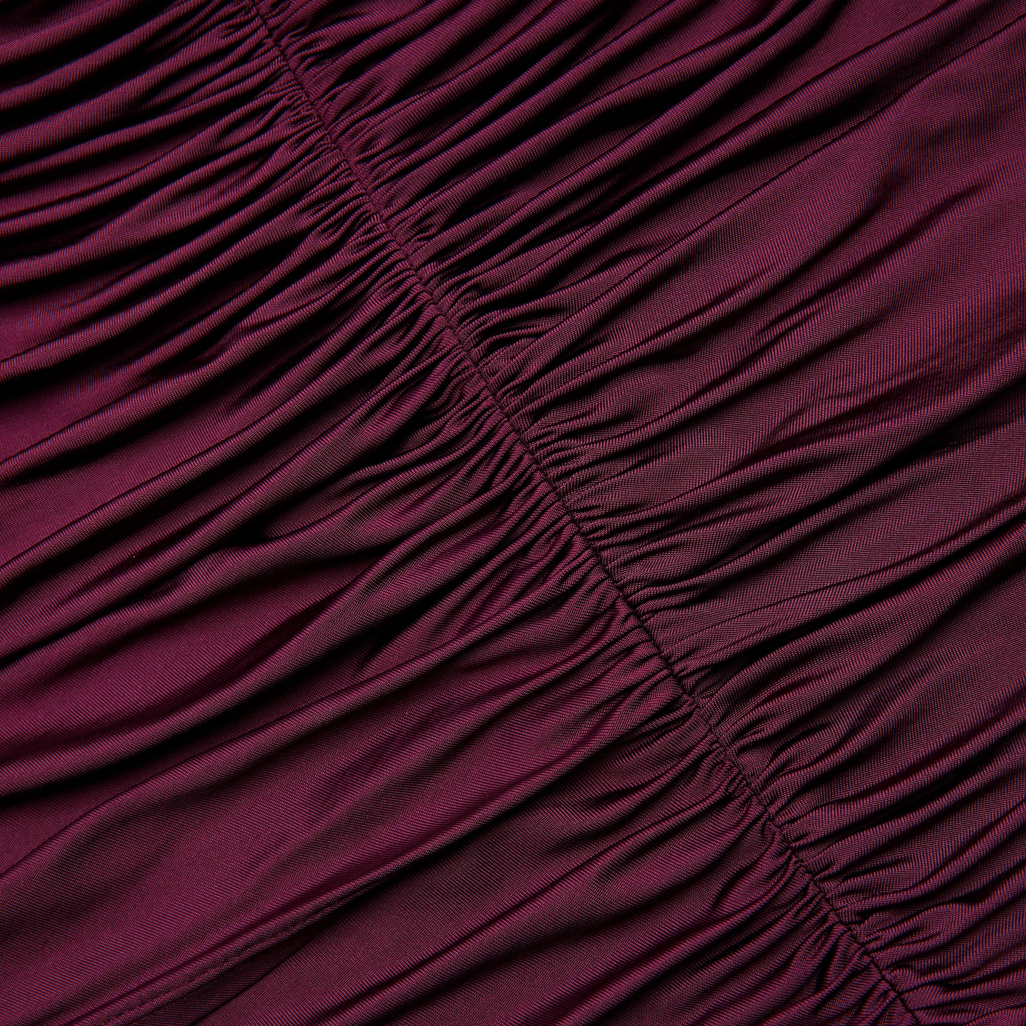 Burgundy Jersey Gathered Midi Dress