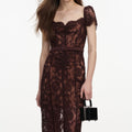 Brown Floral Lace Midi Dress