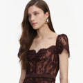 Brown Floral Lace Midi Dress