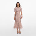 Pink Embellished Cape Midi Dress