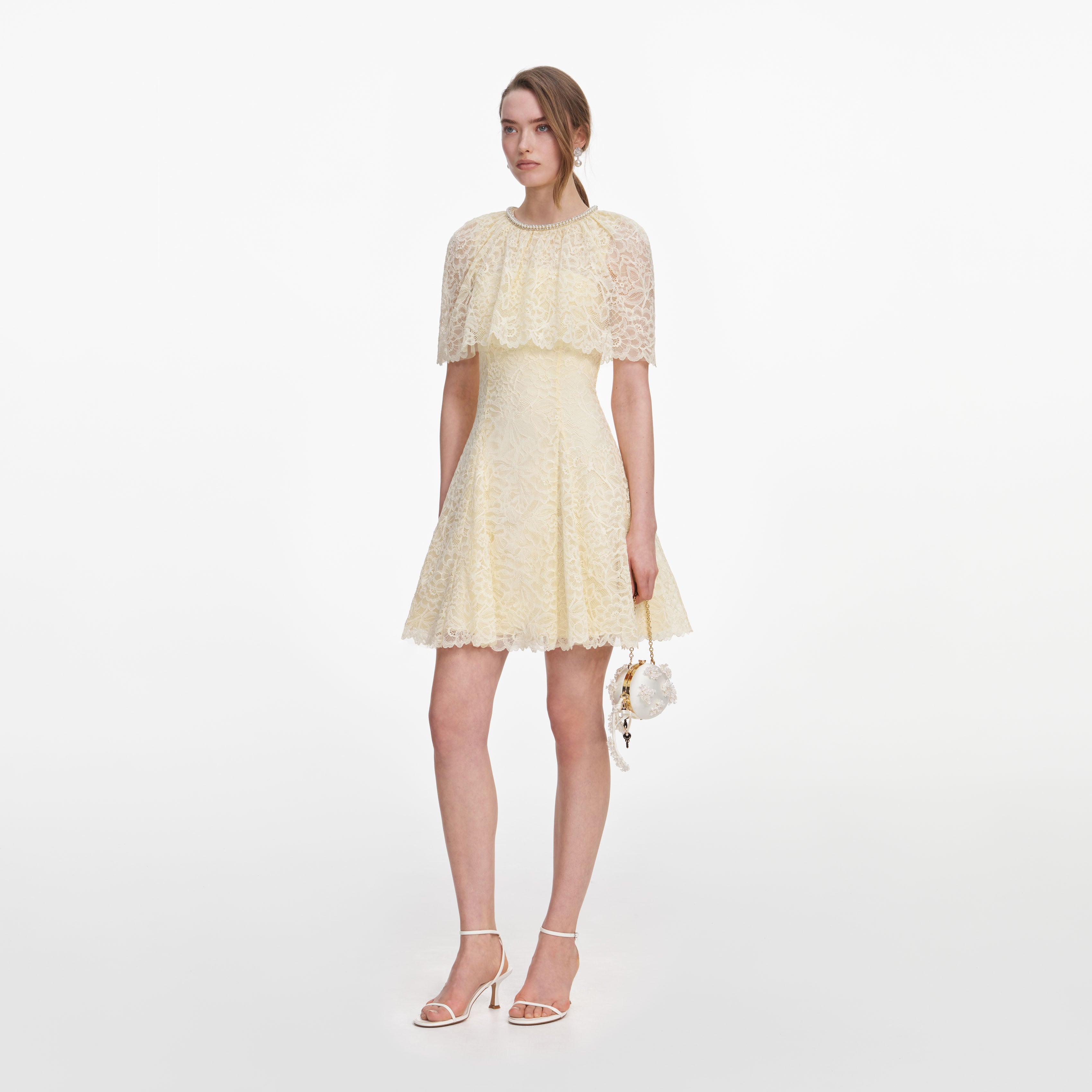 Yellow Lace Cape Mini Dress – self-portrait