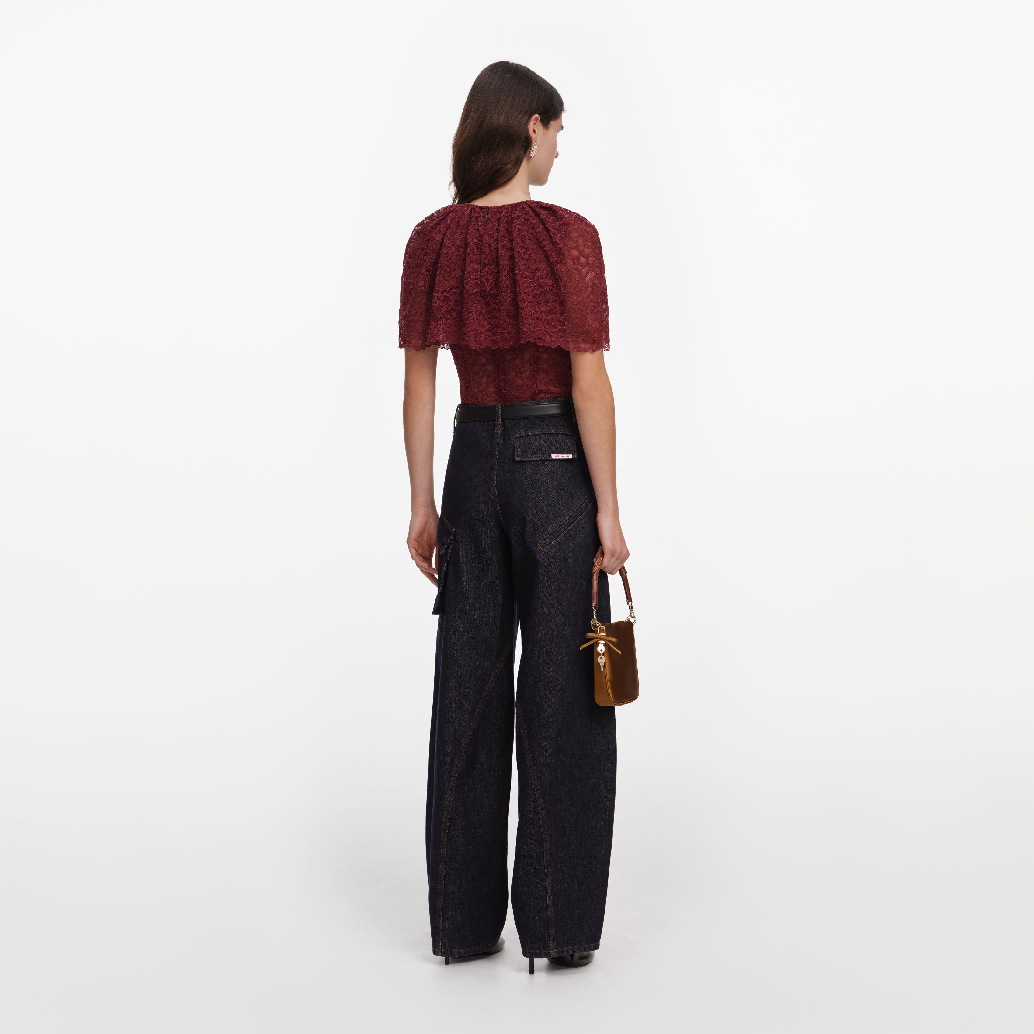 Burgundy Lace Crystal Top – self-portrait