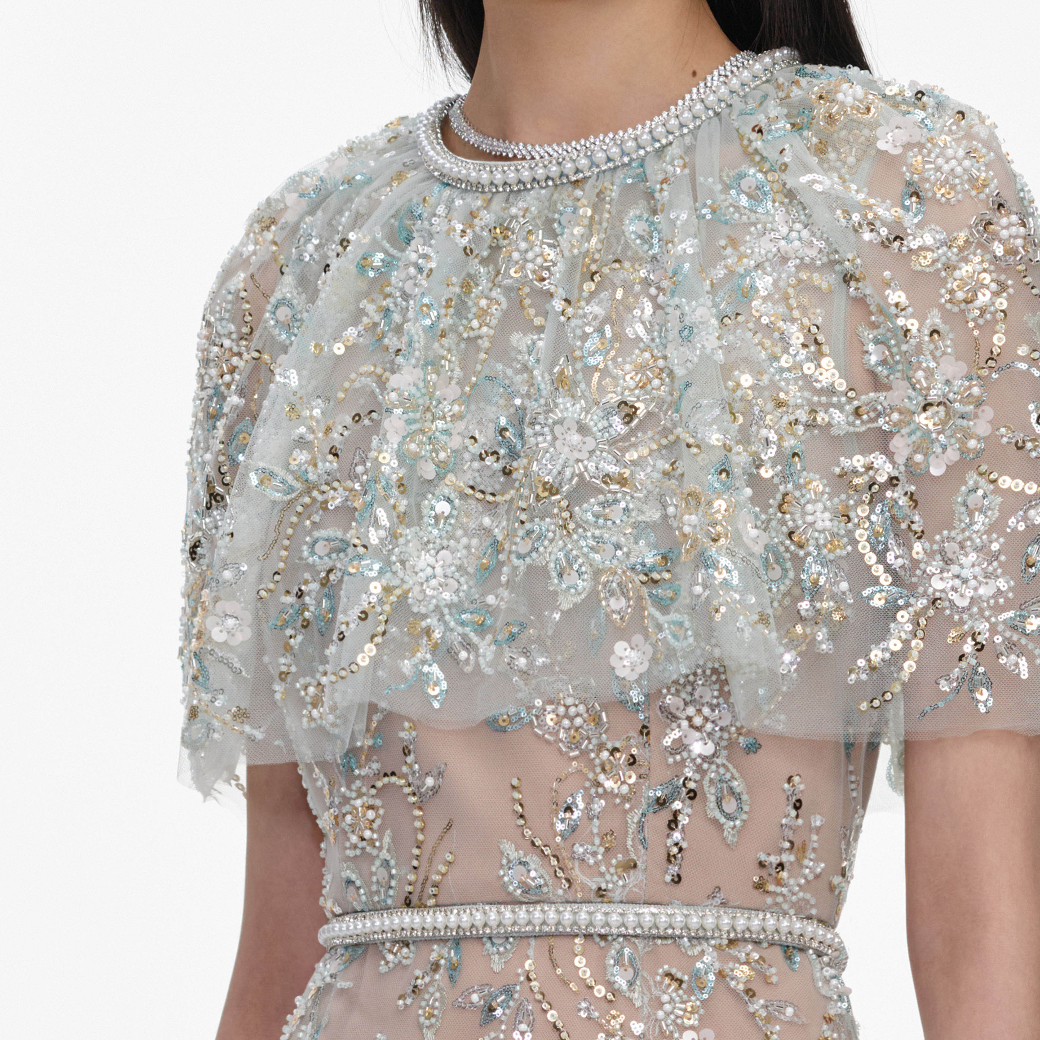 Mint Embellished Cape Maxi Dress – self-portrait