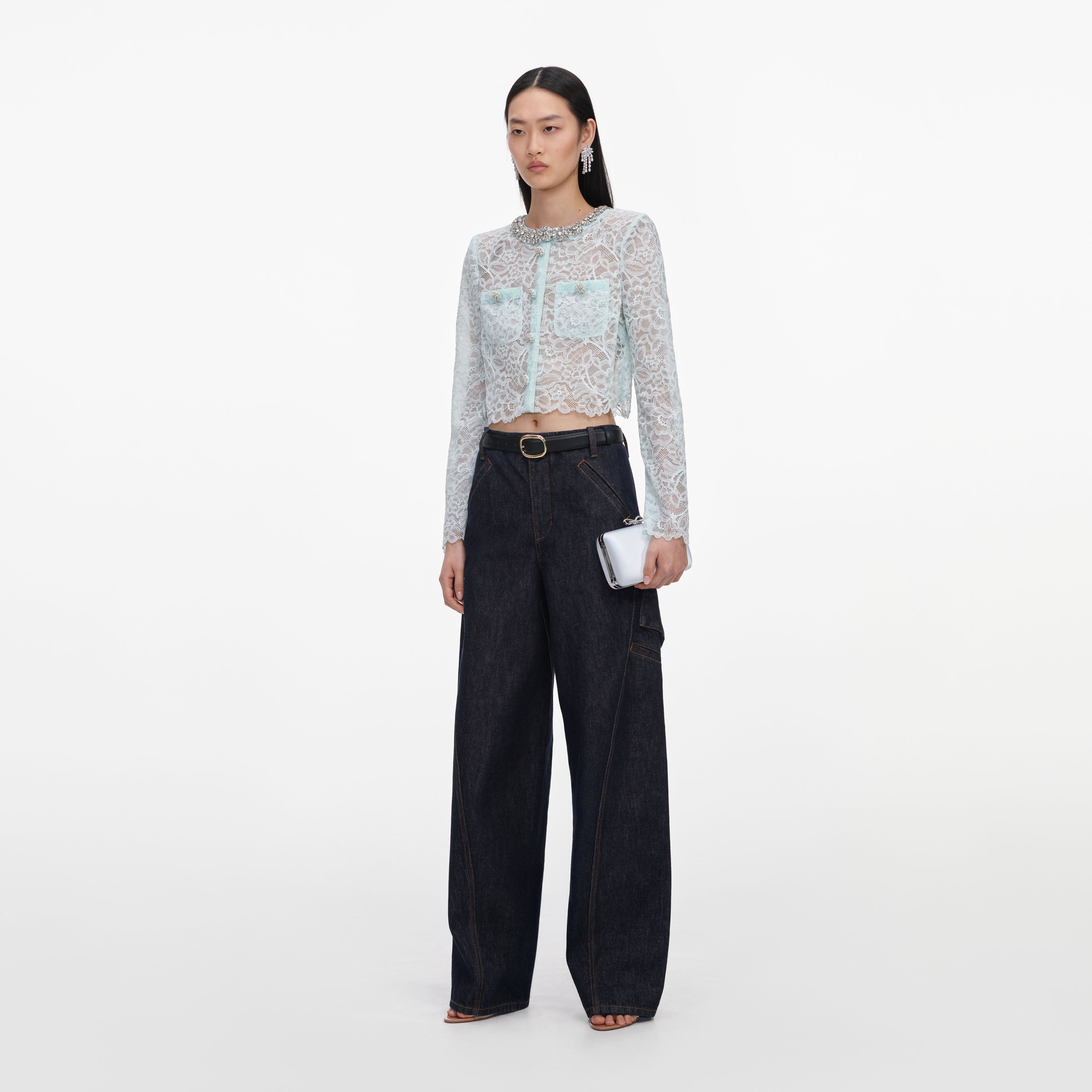 Mint Lace Crystal Embellished Jacket – self-portrait