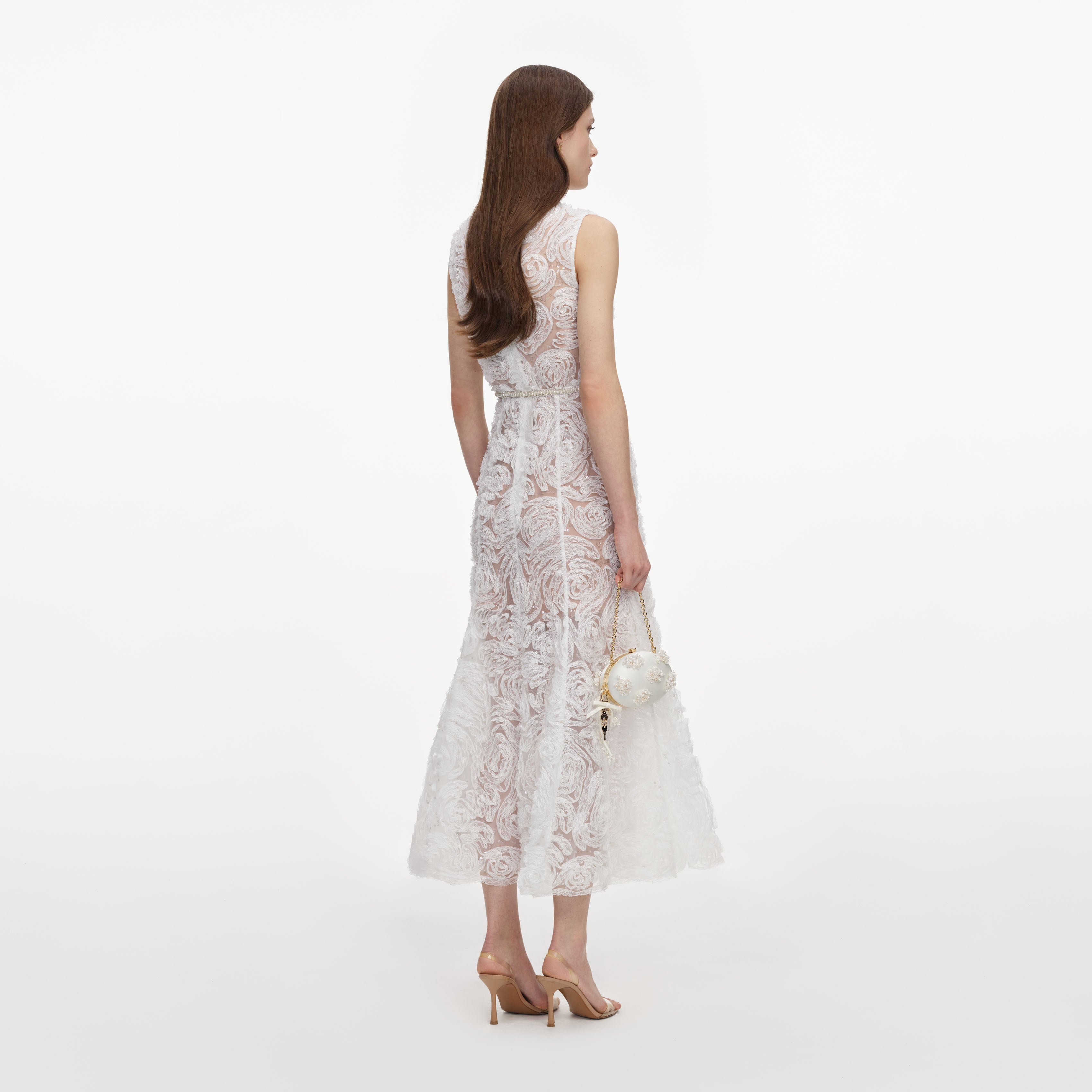 White Tulle Lace Midi Dress