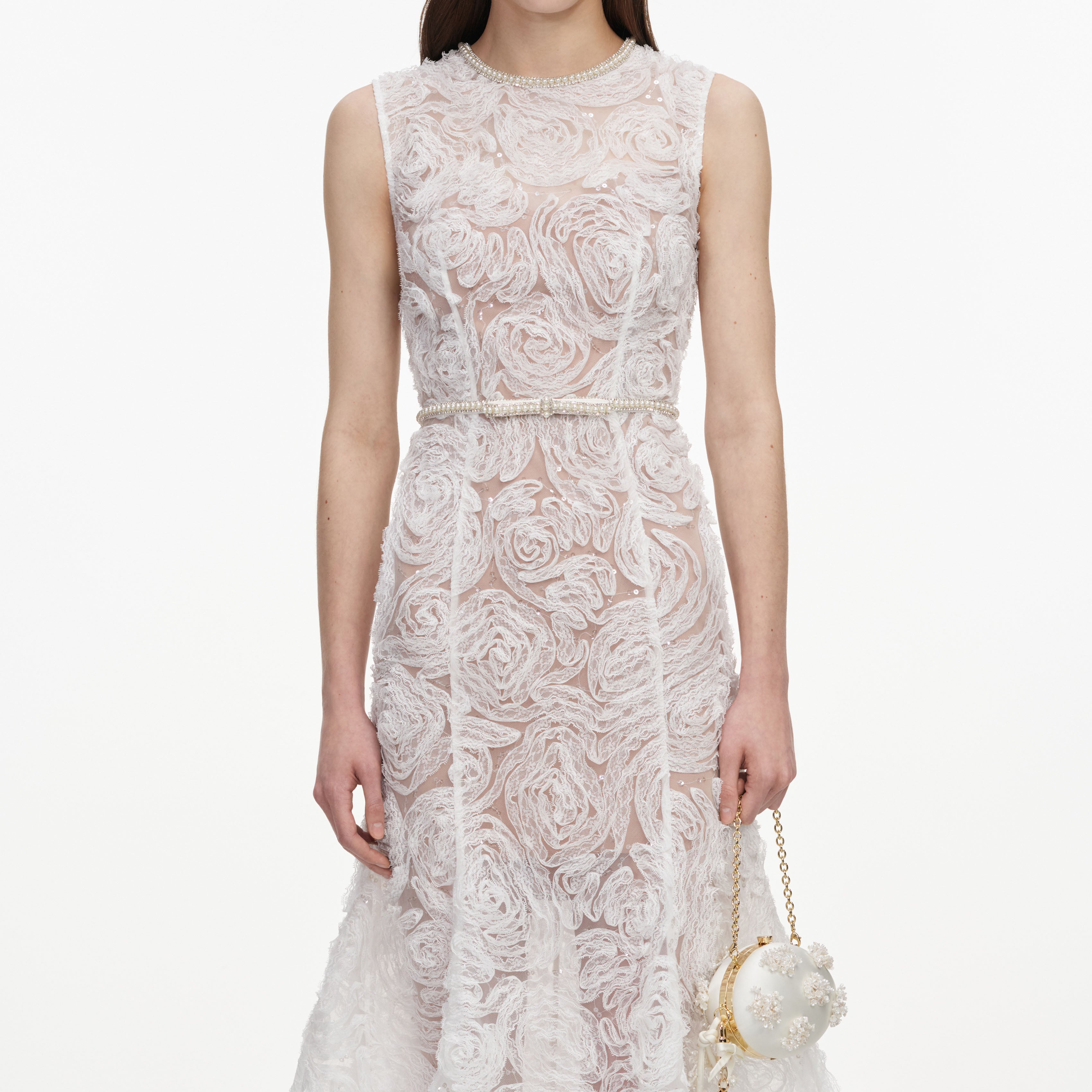 White Tulle Lace Midi Dress – self-portrait