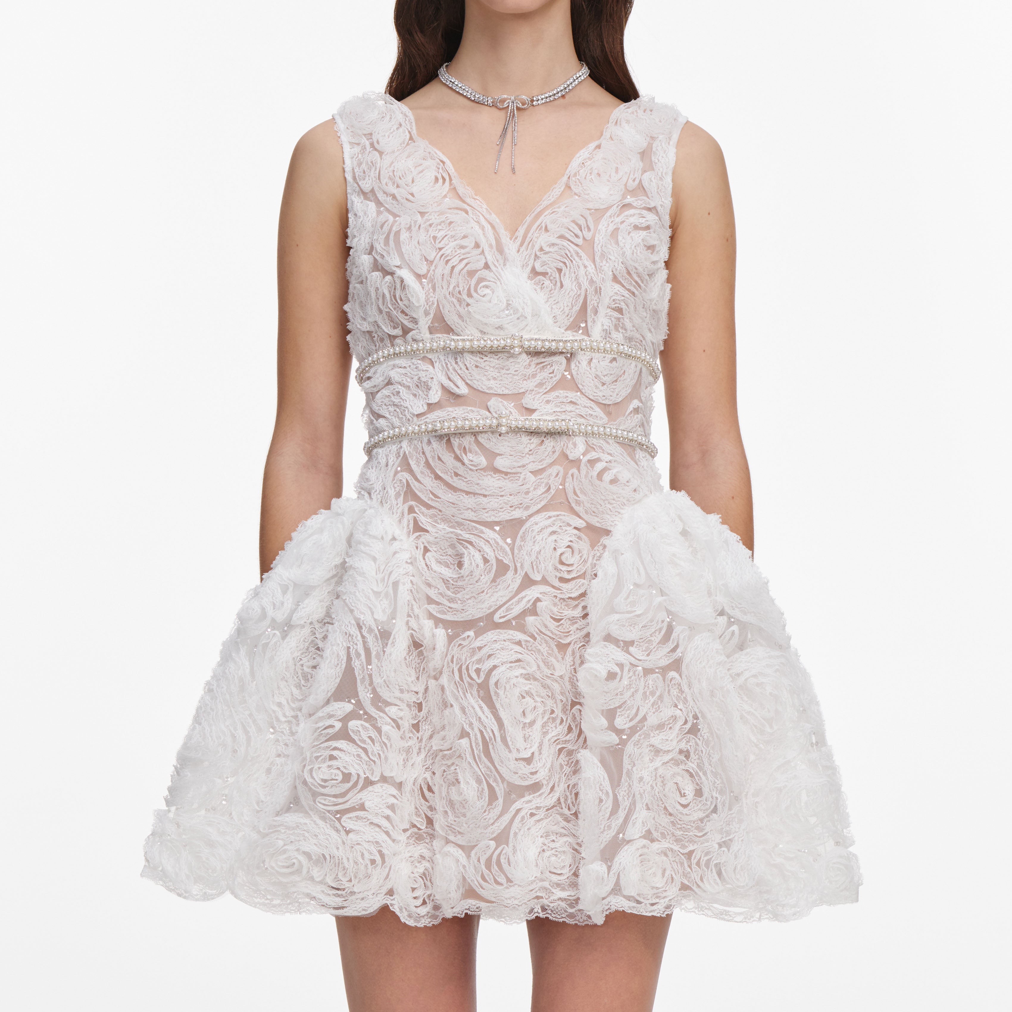 White Tulle Lace Mini Dress