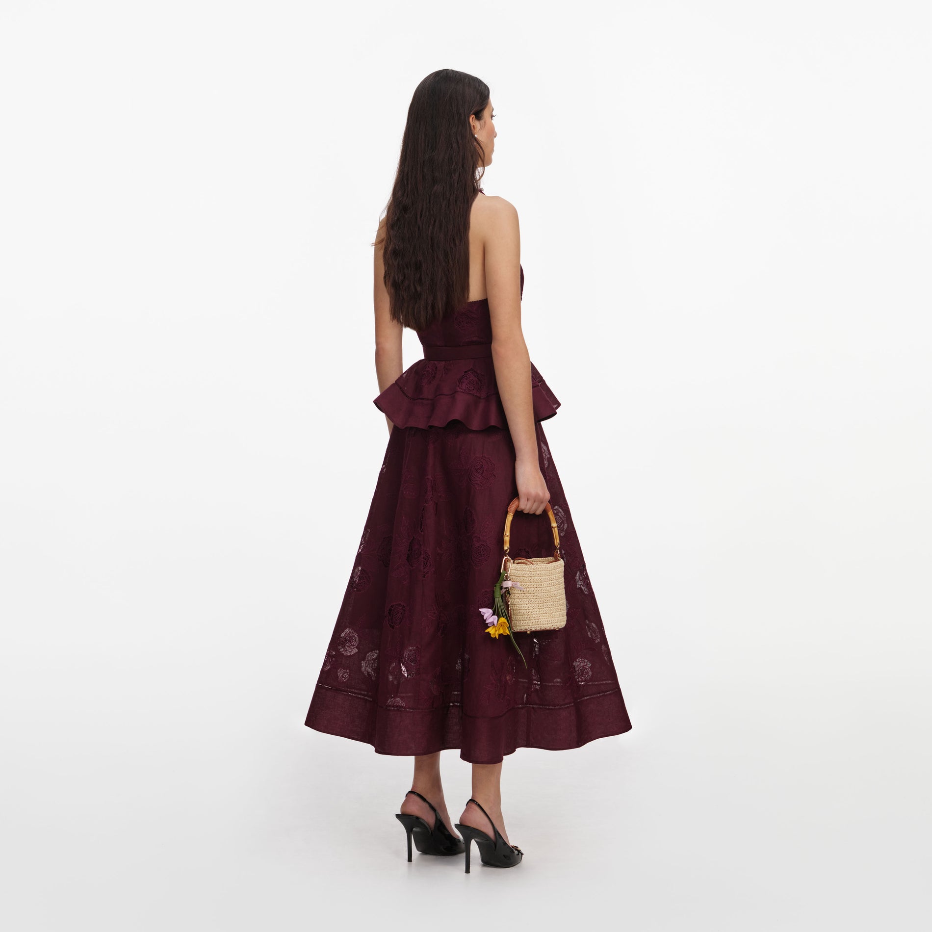 Plum Linen Blend Peplum Midi Dress