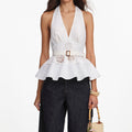 White Linen Blend Peplum Top