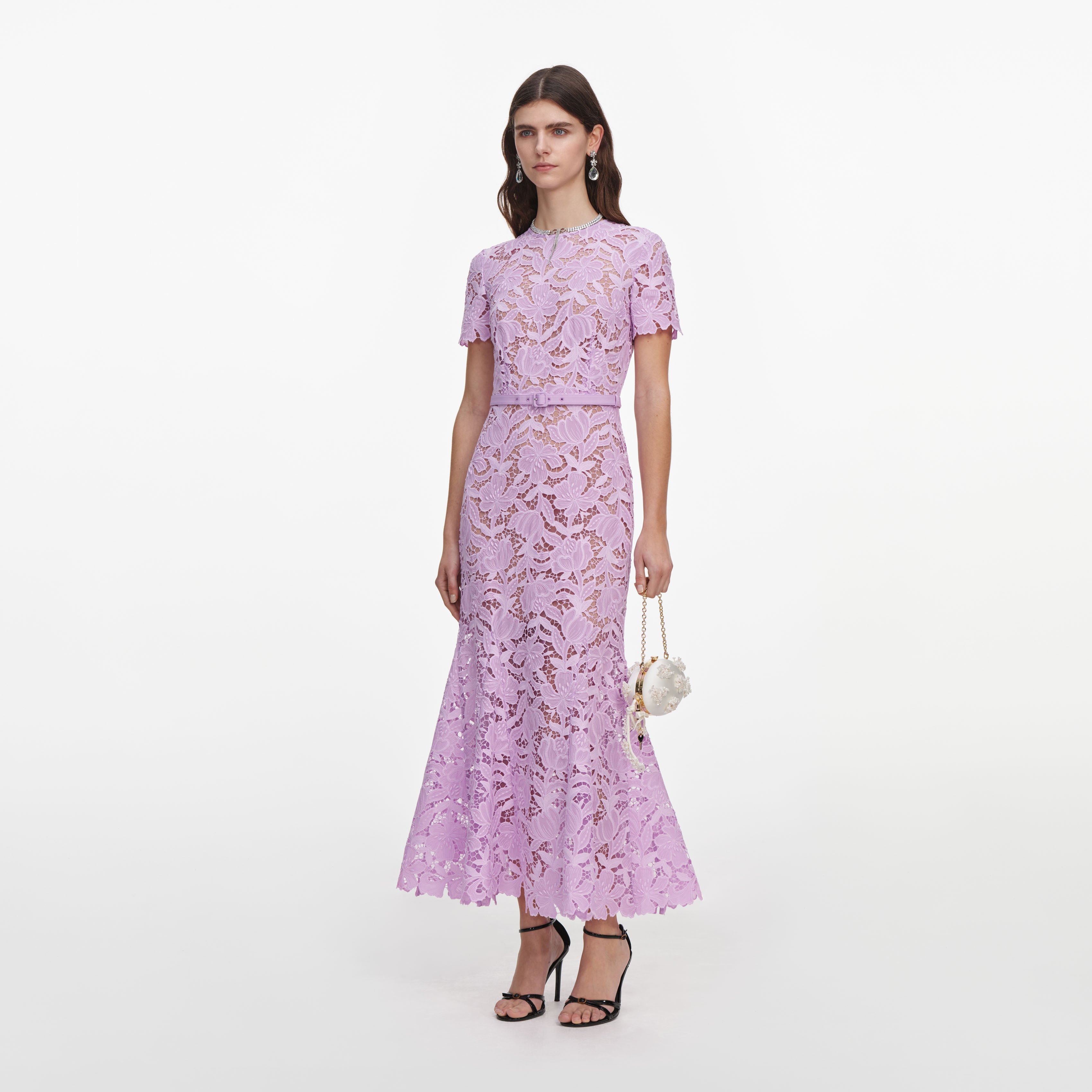 Blue Lace Cape Midi Dress – self-portrait