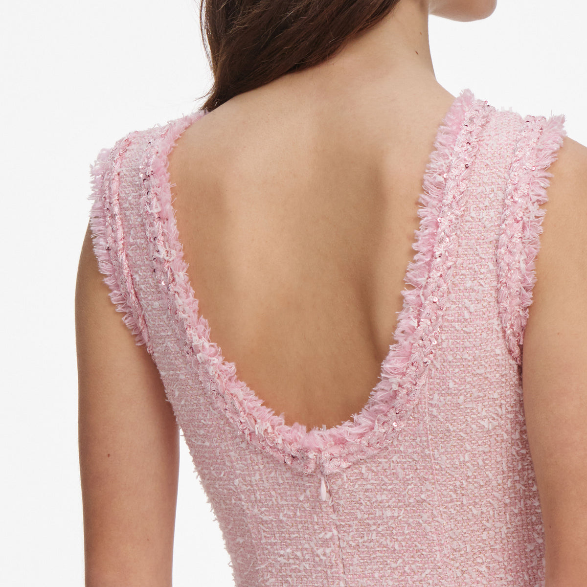 knee length dresses for ladies Pink Boucle Sleeveless Mini Dress – self-portrait