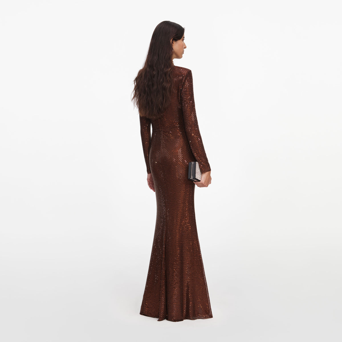 Brown Rhinestone Maxi Dress – self-portrait
