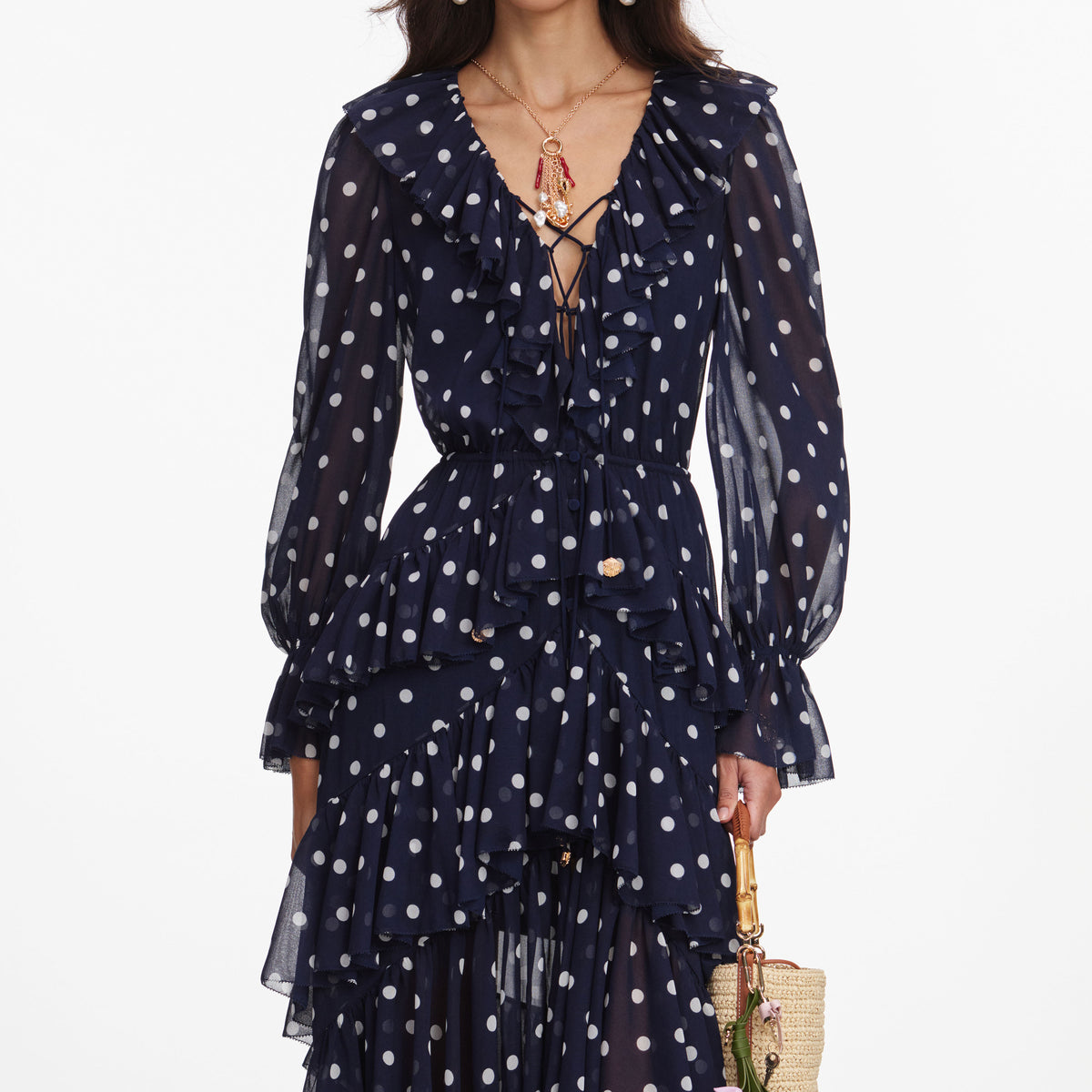 Polka Dot Georgette Ruffle Maxi Dress – self-portrait