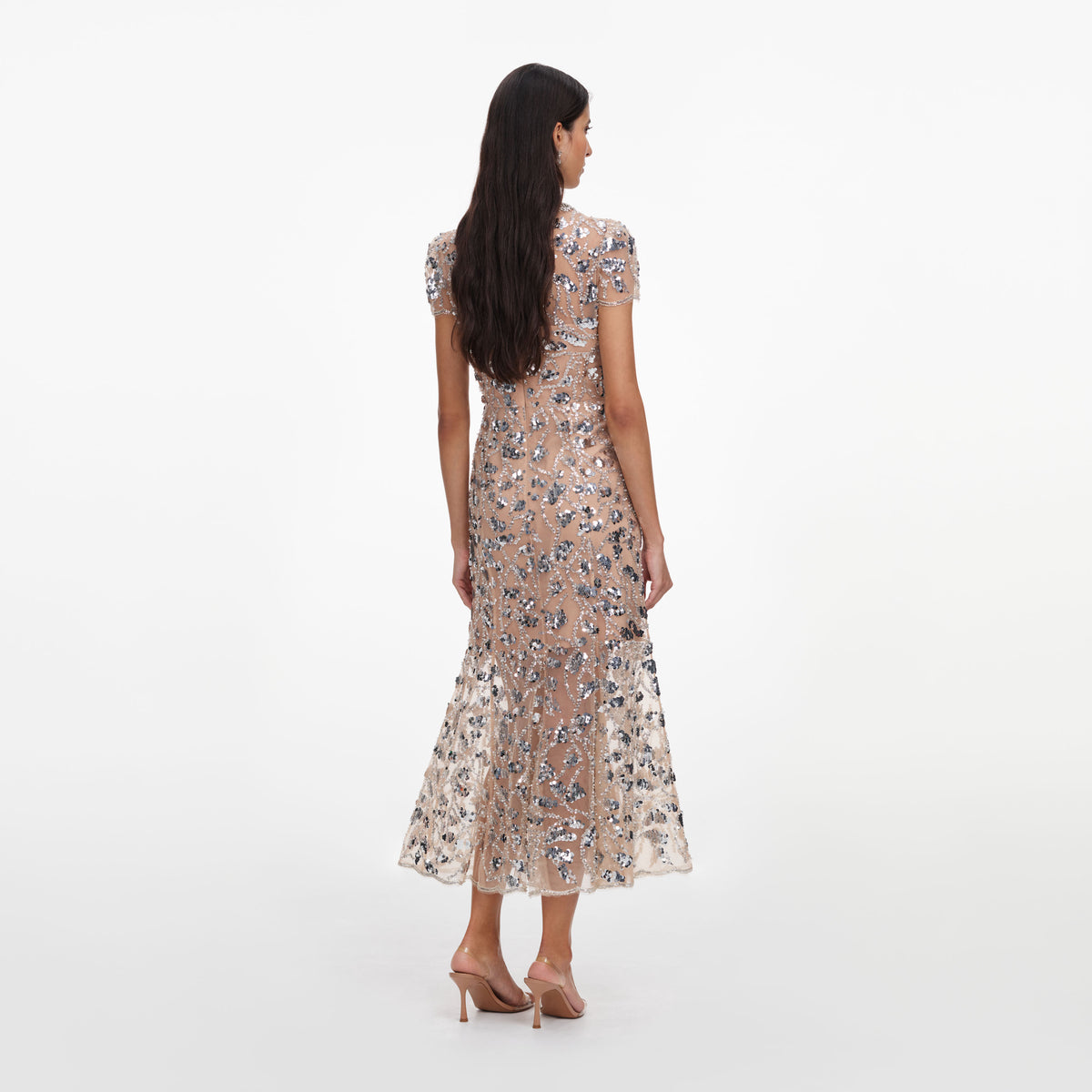self portrait sequin midi dress Navy Floral Sequin Midi Dress