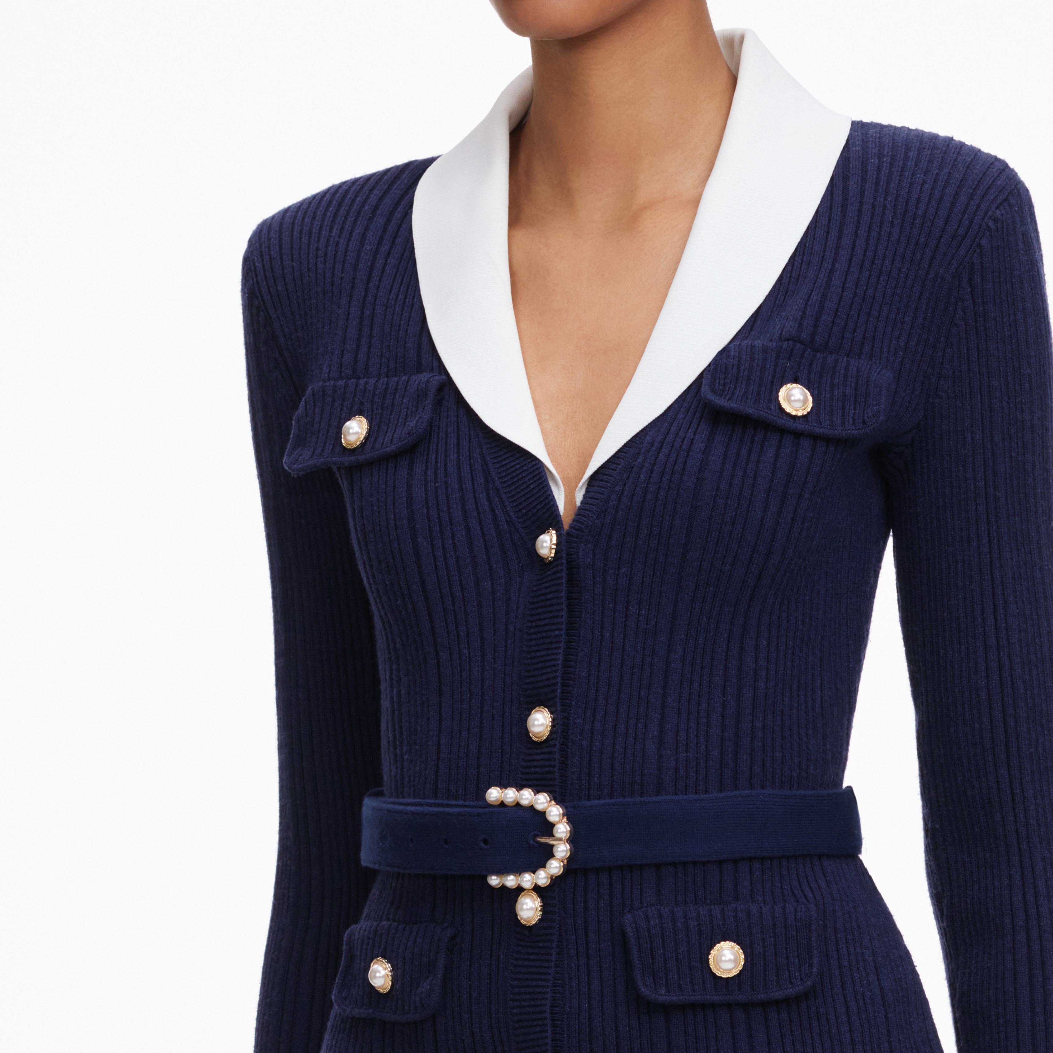 Navy Ribbed Knit Cardigan – self-portrait