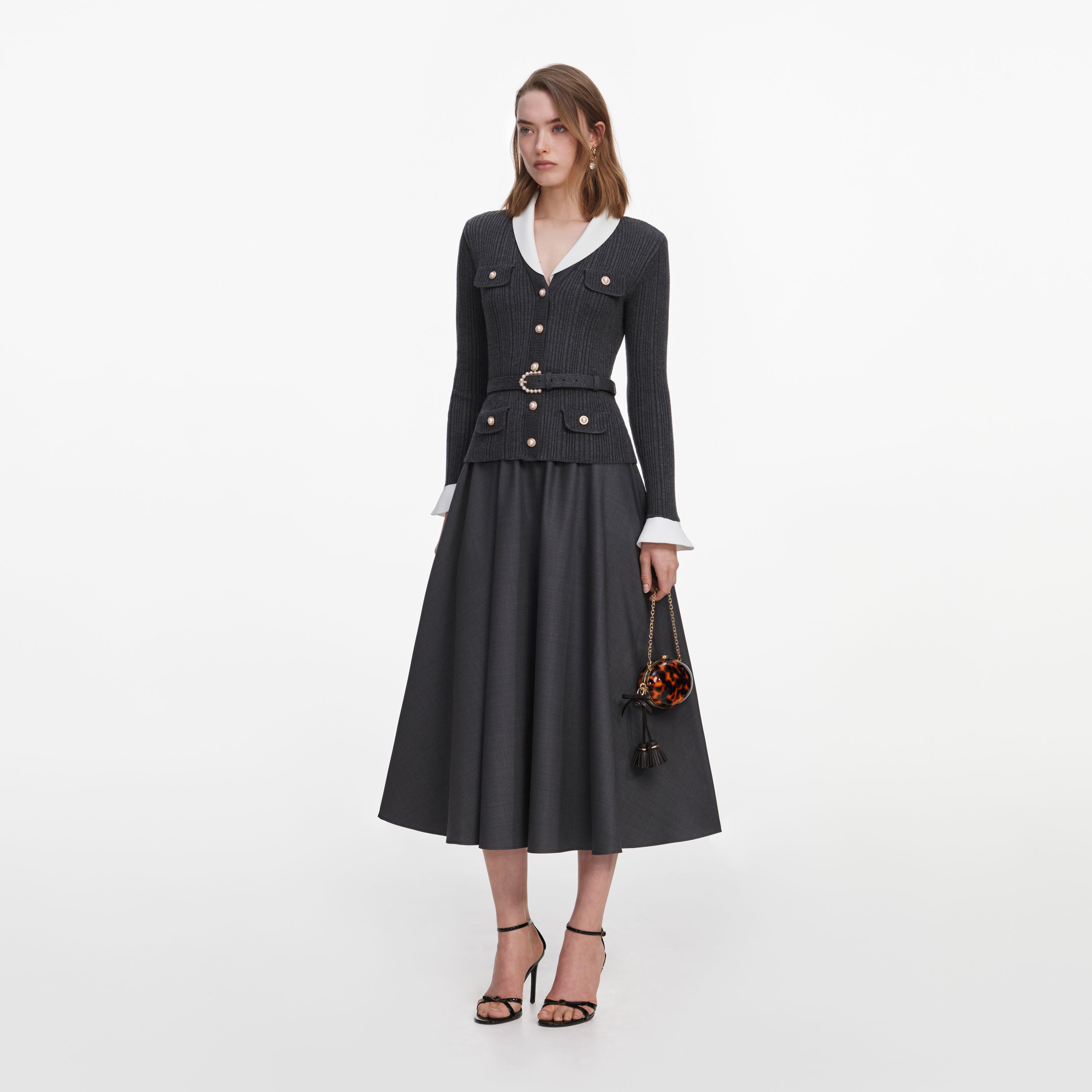 Grey Knit Twill Midi Dress