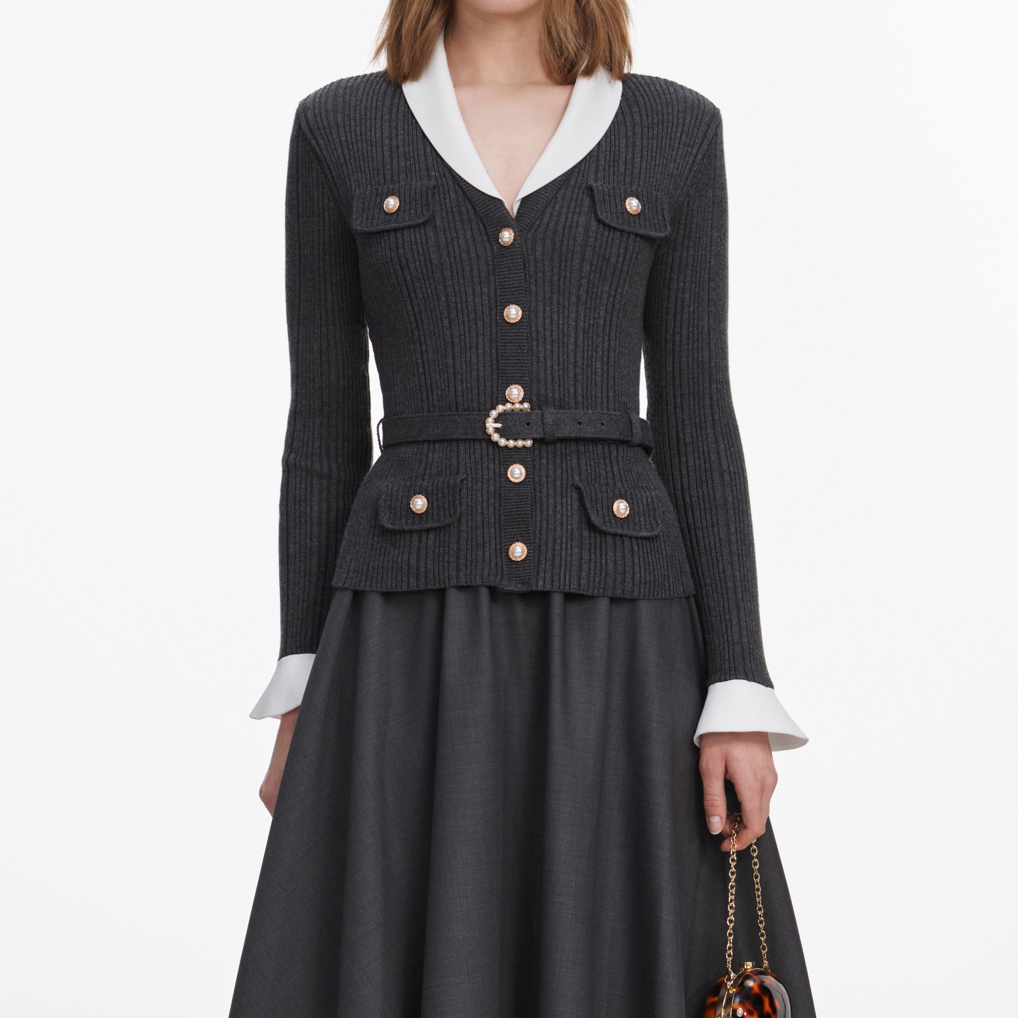 Grey Knit Twill Midi Dress