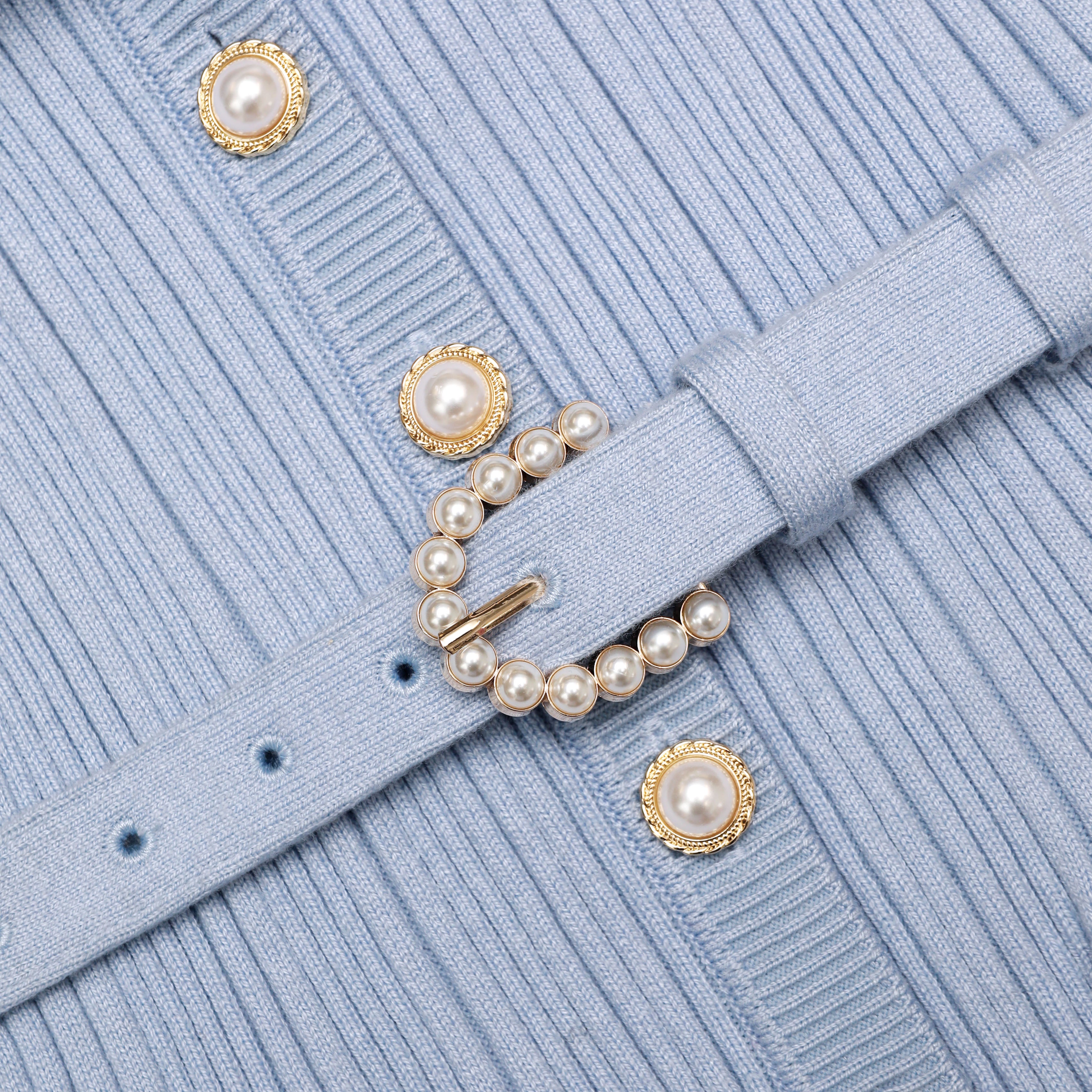 Blue Ribbed Knit Mini Dress